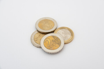 Euro coins lying on a white background