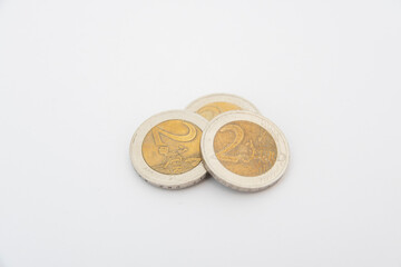Euro coins lying on a white background