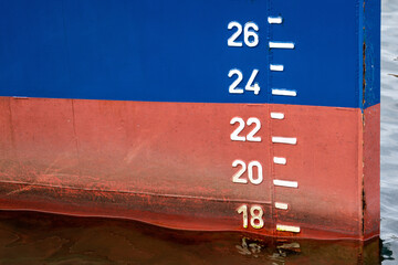 metric draft marks on the bow of a ship