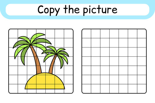 Copy the picture and color palm. Complete the picture. Finish the image. Coloring book. Educational drawing exercise game for children