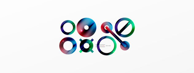 Minimal geometric abstract background. Shiny and glossy circle, line and round shapes design. Trendy techno business template for wallpaper, banner, background or landing