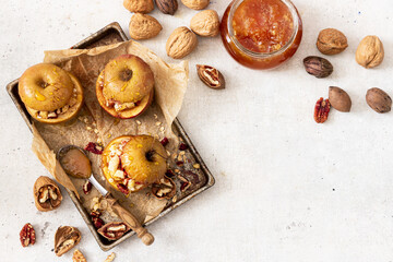  Apples stuffed cottage cheese ,walnuts, honey and cinnamon. Healthy diet Food