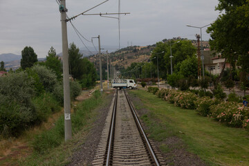 train track in nature and forest
