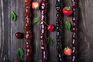 Traditional georgian Churchkchela on a wooden table