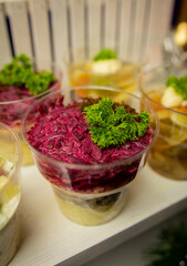 A set of festive salads on the table