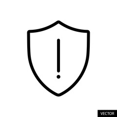 Security shield with exclamation mark, Alert symbol, Risk, Warning, Report concept vector icon in line style design for website, app, UI, isolated on white background. Editable stroke. Vector file.