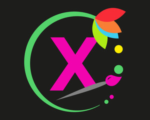 X Letter Logo Design multiple Color with Round Frame.