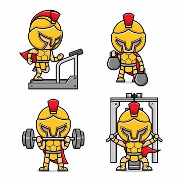 cute cartoon galdiator doing fitness