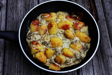Bratkartoffeln, Bratkartoffeln mit Ei, Pfannengericht, lecker, Rührei, Pfannkuchen
