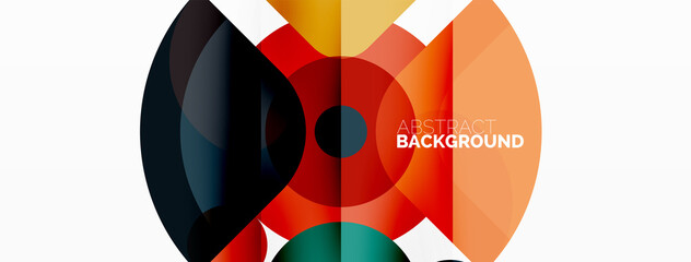 Colorful round shapes, circles and triangles background. Minimal geometric template for wallpaper, banner, presentation