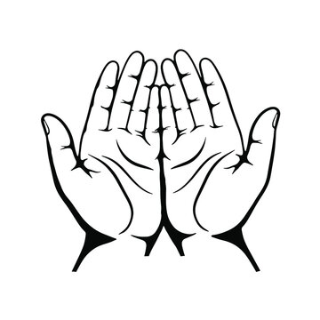  Hand drawn of religious faithful person praying to God, hands prayer, Prayer Dua, praying hands, Islam symbols, Muslim praying, Hand giving a symbol of  receiving