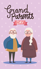 grandparents day lettering postcard with coouple