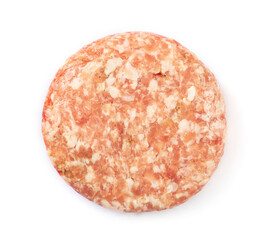 Raw burger patty isolated on white background with clipping path