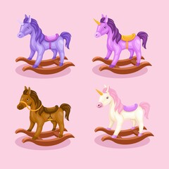 Ride Horse Toy object set cartoon illustration vector