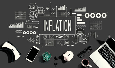 Inflation theme with electronic gadgets and office supplies - Powered by Adobe