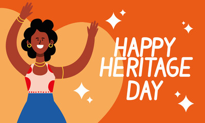 happy heritage day lettering and afro girl