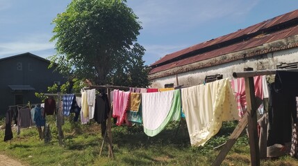 drying clothes in the vacant land