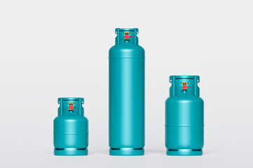 4 kg, 15 kg, 48 kg LPG gas cylinder No text on the gas tank. - 3D render - obrazy, fototapety, plakaty