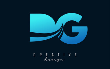 Creative blue letters Dg d g logo with leading lines and road concept design. Letters with geometric design.