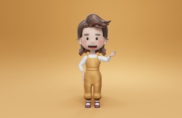 3d render  Cartoon character girl ,  Woman Greeting Gesture
