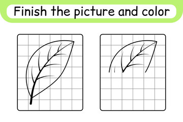 Complete the picture leaf. Copy the picture and color. Finish the image. Coloring book. Educational drawing exercise game for children