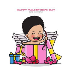 Cute cartoon character of baby cupid black out from gift box