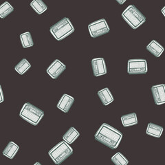 Fototapeta premium Retro radio engraved seamless pattern. Vintage media equipment in hand drawn style.