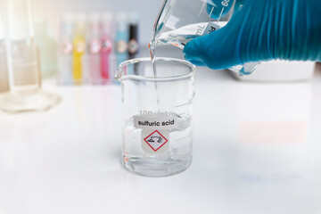 sulfuric acid in glass, chemical in the laboratory