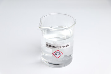 Sodium hydroxide in glass, chemical in the laboratory