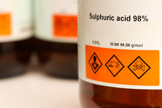 sulfuric acid in glass, chemical in the laboratory
