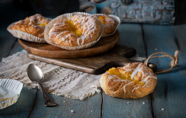 Fresh pastries on a wooden table