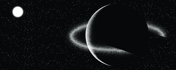 Star and planet in space. Futuristic landscape, with noise texture . Night landscape with starry sky .Vector illustration © miloje