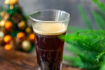christmas hot drink coffee, cocktail, cocoa New Year sweet dessert home holiday atmosphere meal food snack on the table copy space food background rustic top view