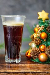 christmas hot drink coffee, cocktail, cocoa New Year sweet dessert home holiday atmosphere meal food snack on the table copy space food background rustic top view