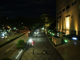 深夜の新宿　無人の歩道