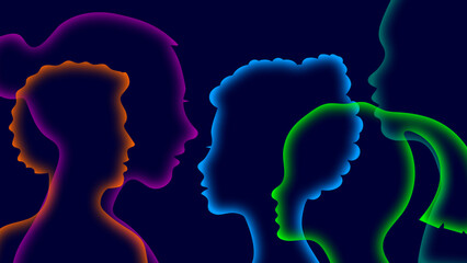 Neon light. Drawing of a human silhouette.
Family relations between people and relatives.