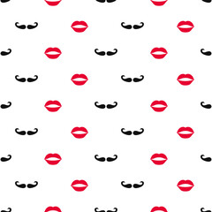 Lips and mustache curl icon seamless pattern. Vector