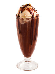 Chocolate cocktail drink with vanilla ice cream isolated on white background