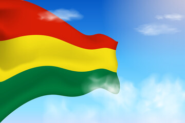 Bolivia flag in the clouds. Vector flag waving in the sky. National day realistic flag illustration. Blue sky vector.