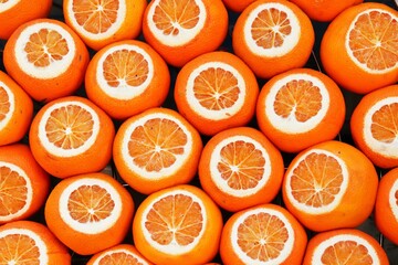 Fresh, juicy, bright oranges with open flesh