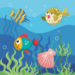 Obraz na płótnie Canvas blowfish with sealife animals