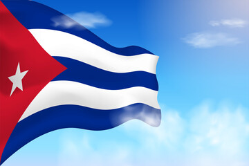Cuba flag in the clouds. Vector flag waving in the sky. National day realistic flag illustration. Blue sky vector.