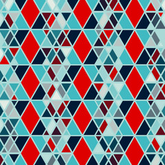 geometric pattern of triangles rhombuses seamless white red and blue