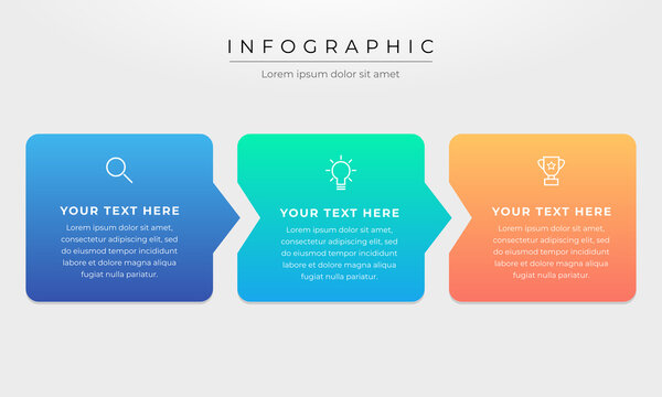 Colourful infographic steps with text boxes. Business concept with 3 steps.