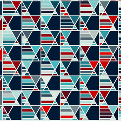 pattern of triangles and squares red white and blue