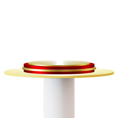 Red and gold floating high podium  for presentation, with clipping path , isolated on white  background , 3D Rendering illustration