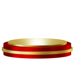 Red and gold podium for presentation, with clipping path , isolated on white  background , 3D Rendering illustration