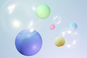 Bright colored balls and clear balls colored background , abstract 3d background , 3D Rendering illustration