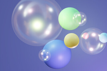 Bright colored balls and clear balls colored background , abstract 3d background , 3D Rendering illustration