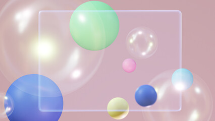 Abstract Colored balls and clear square frames and colorful light background , 3d backgroun